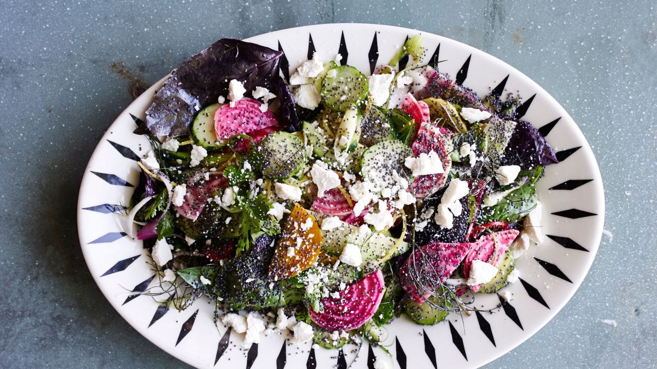Roasted Beet and Raw Cucumber Salad with Lemon-Dill Dressing
