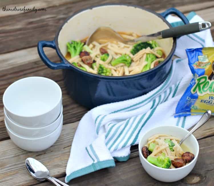 Asian Noodle Soup with Italian Sausage and Broccoli
