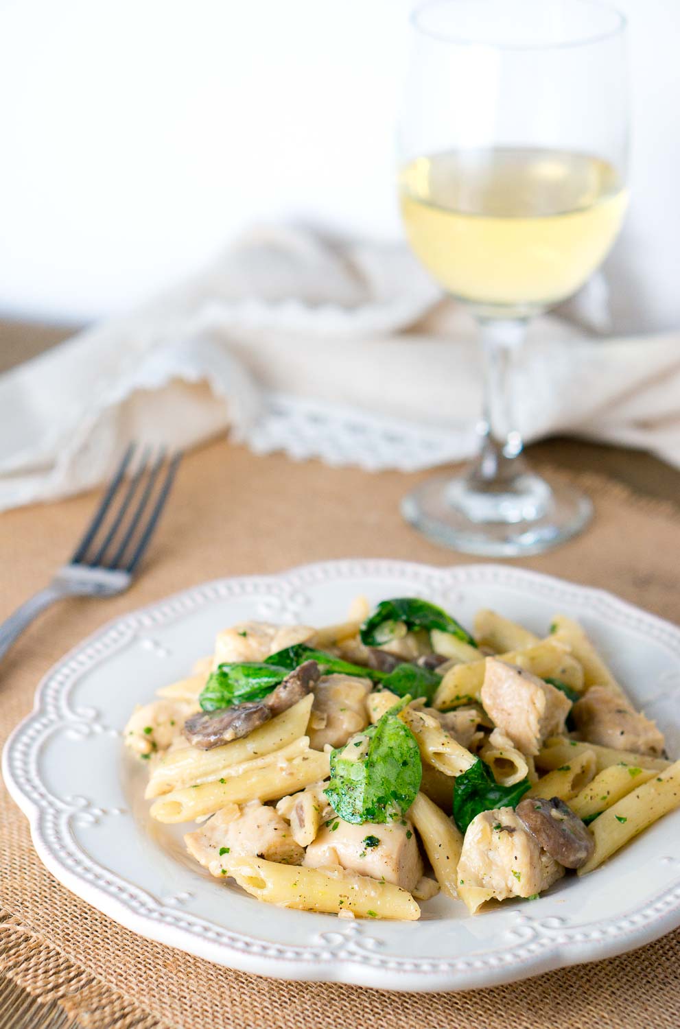 Penne with Sautéed Mushrooms and White Wine Cream Sauce