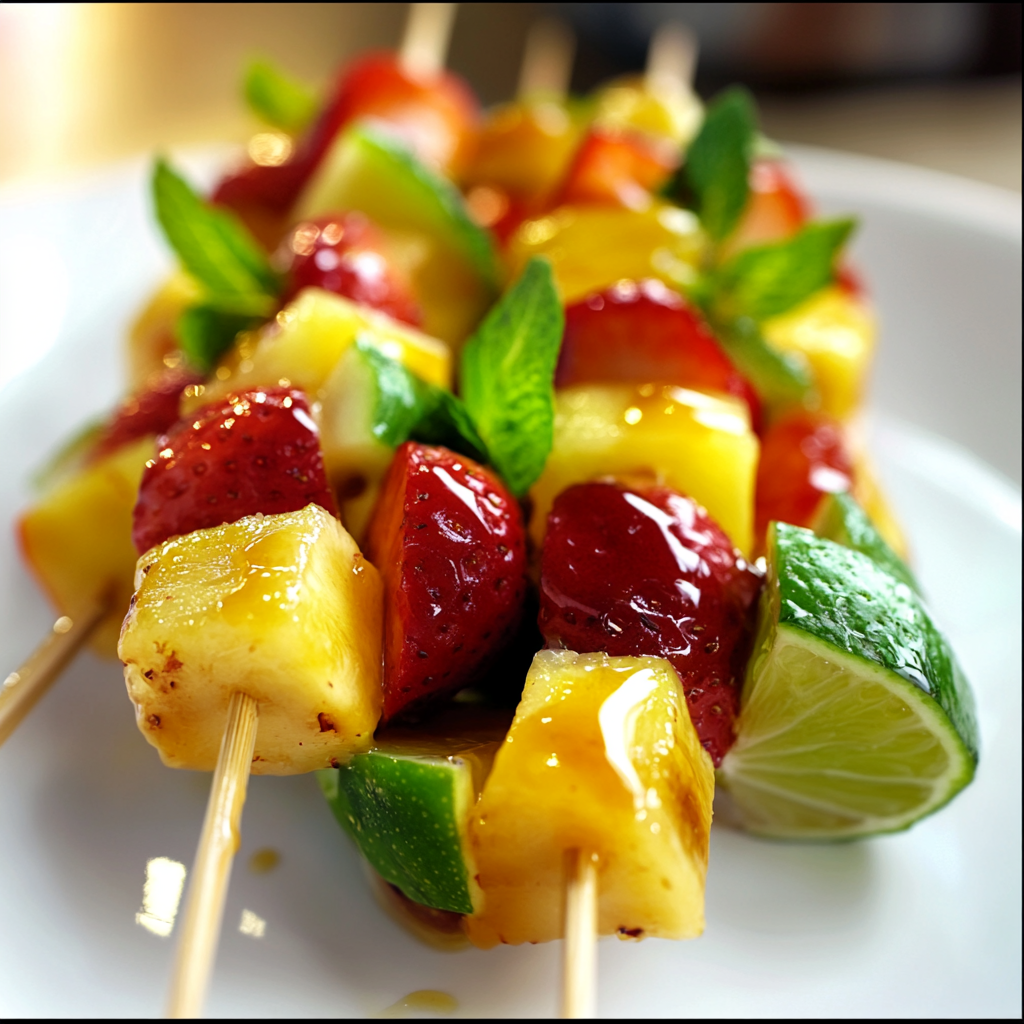 Vibrant Fruit Skewers with Honey-Lime Drizzle