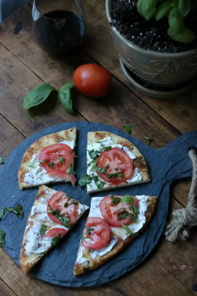 Savory Tomato Basil Flatbread with Herbed Goat Cheese