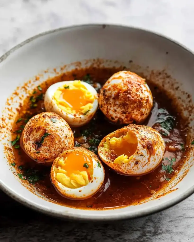 Savory Herb-Scented Hard Boiled Eggs with Smoked Sausage