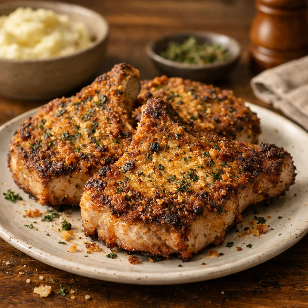 Crispy Parmesan-Crusted Pork Chops with Garlic Herb Butter