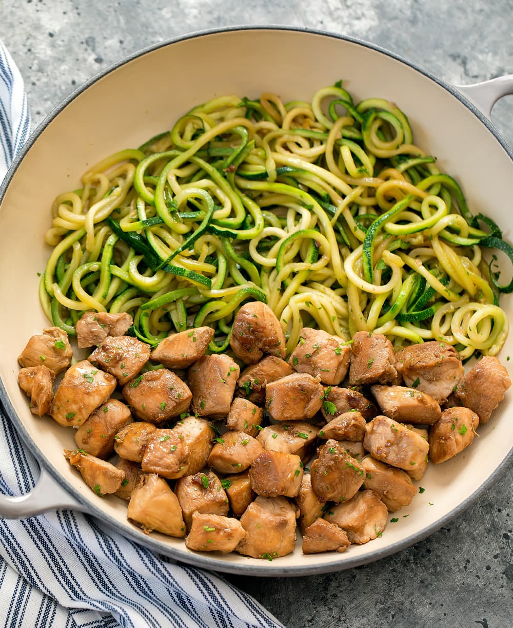 Sautéed Garlic Butter Chicken with Zucchini Noodles