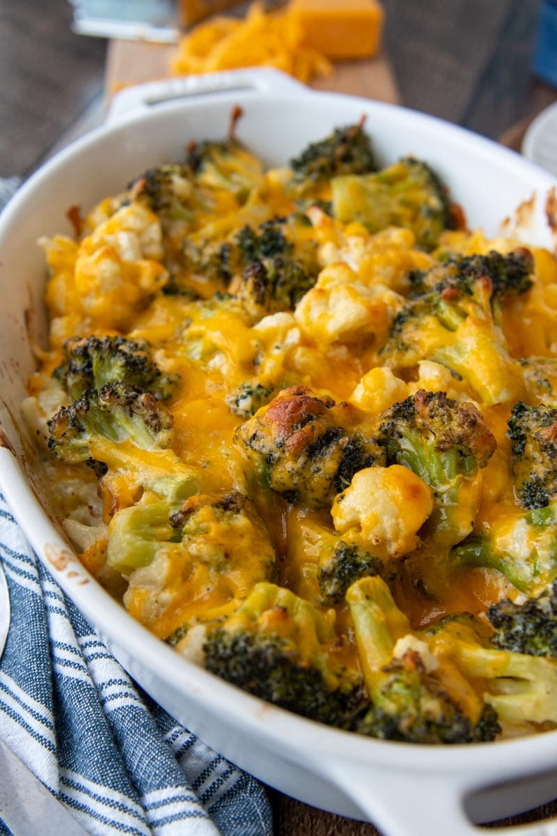 Baked Broccoli and Cauliflower with Cheddar and Parmesan