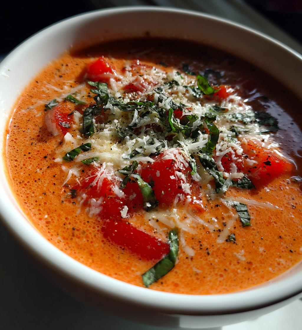 Tomato-Vegetable Soup with Basil and Parmesan