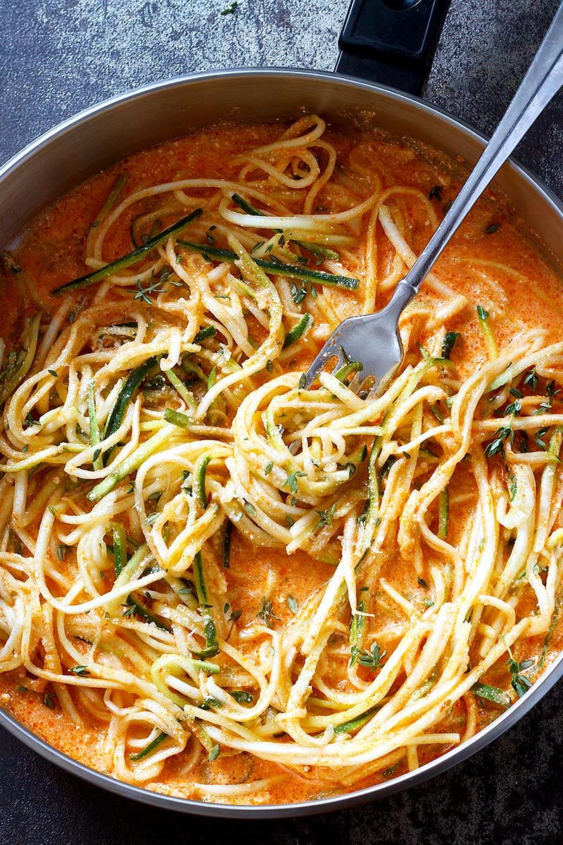 Spiralized Zucchini Noodles with Tomato Basil Cream Sauce