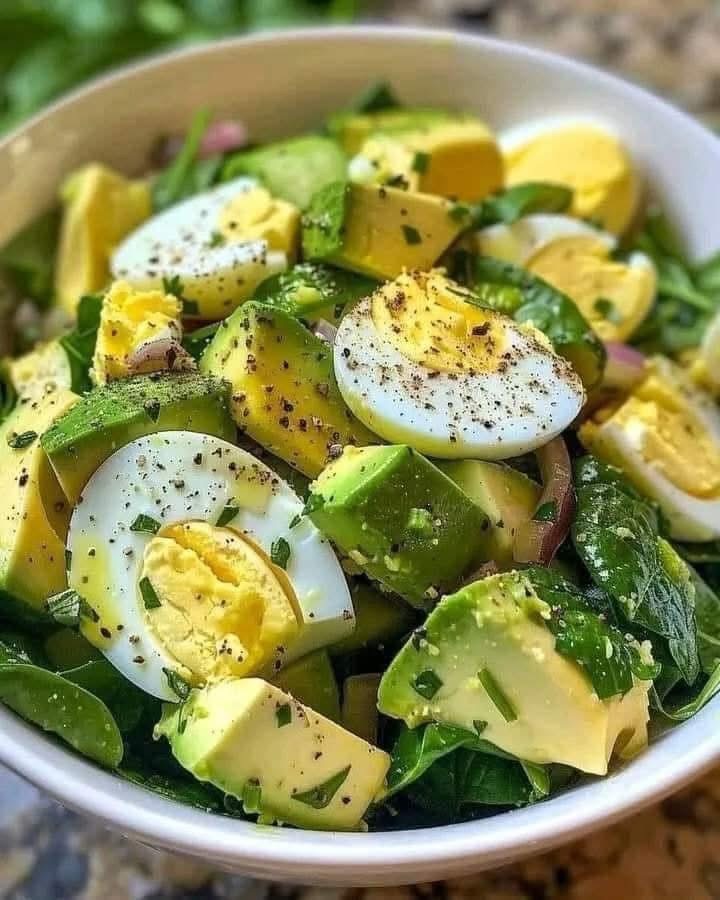 Sautéed Spinach with Hard-Boiled Eggs and Avocado