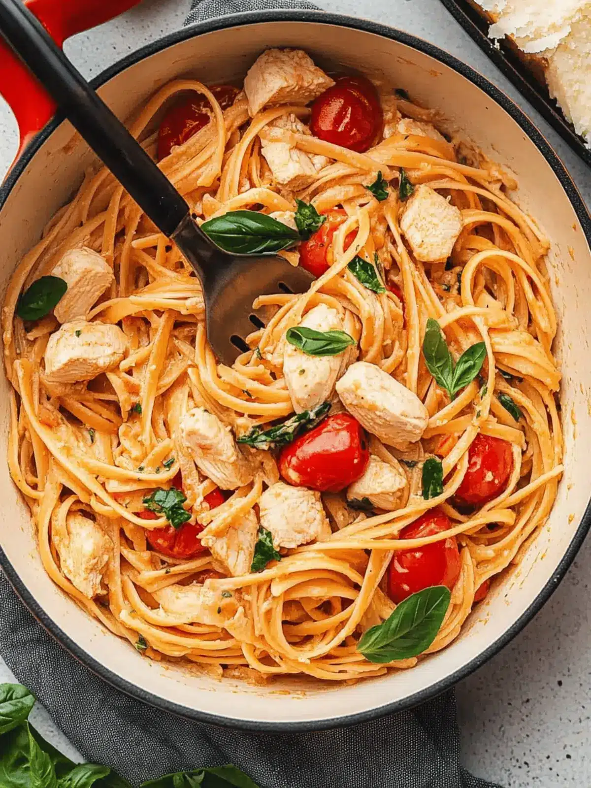 One-Pan Tomato Basil Pasta with Chicken