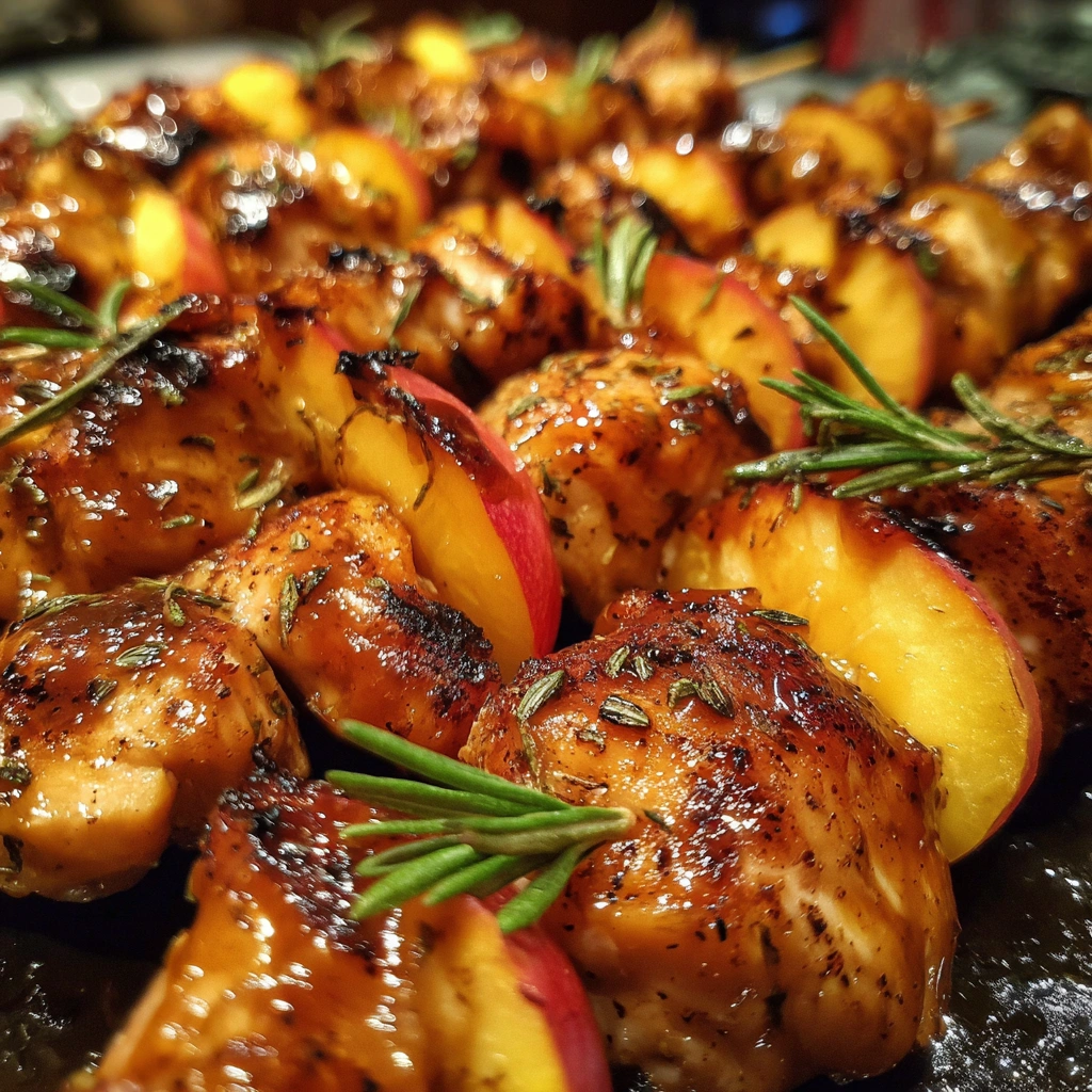 Peach and Basil Grilled Chicken Skewers