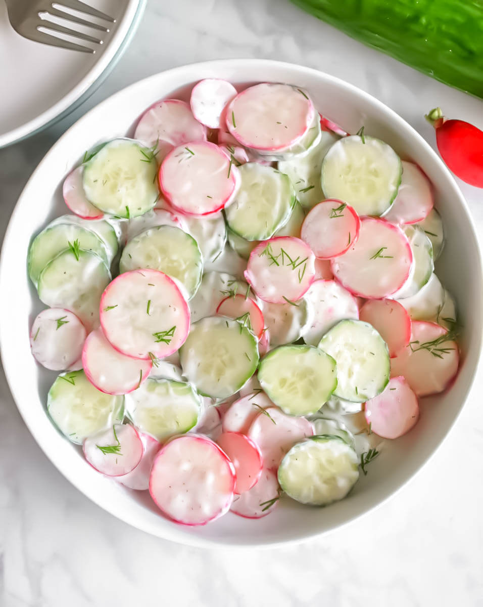 Radish and Cucumber Slices with Lemon and Dill Yogurt