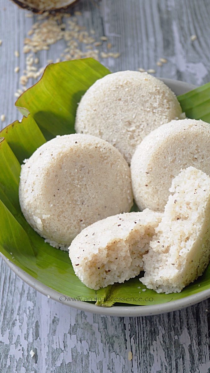 Steamed Rice Flour Sannas with Coconut and Jaggery