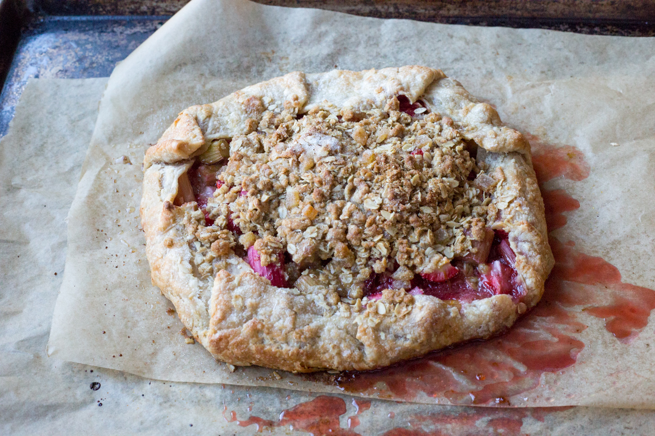 Strawberry and Rhubarb Galette with Oat Crust