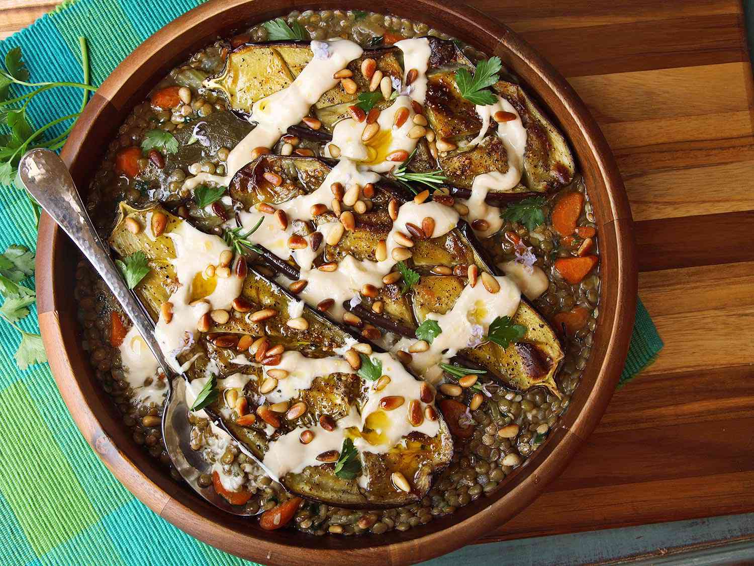 Rice and Eggplant Stew with Tahini Drizzle