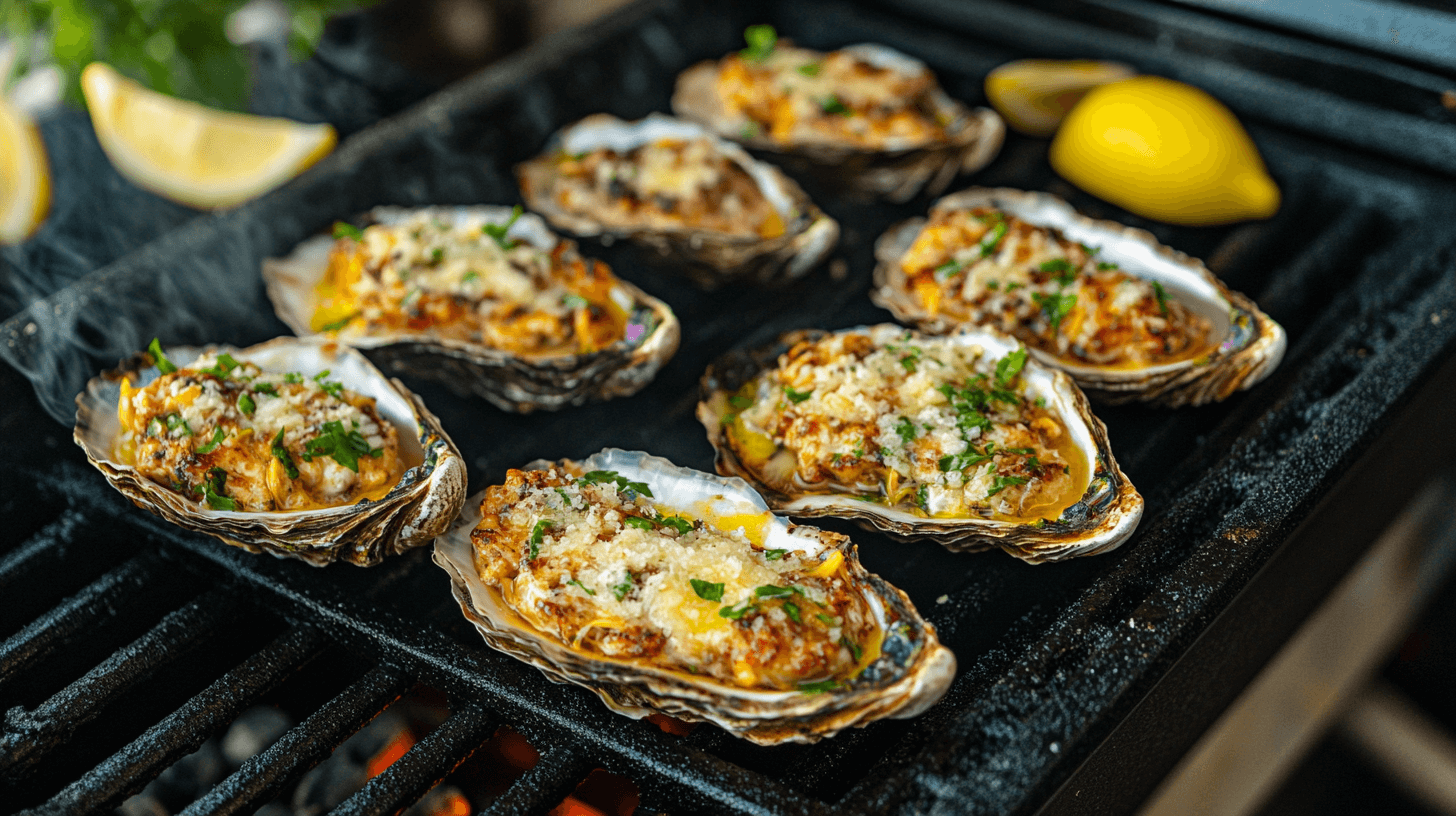 Grilled Smoky Garlic Butter Oysters with Crispy Bacon
