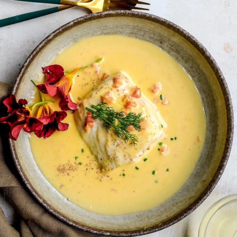 Lemon-Ginger Velouté with French Herbs and Asian Tofu