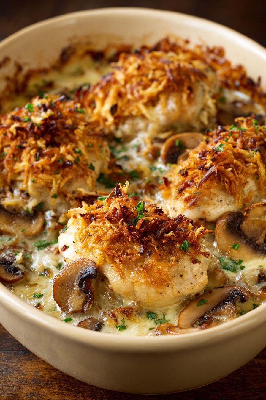 Baked Chicken and Mushroom Casserole with Herb Crust