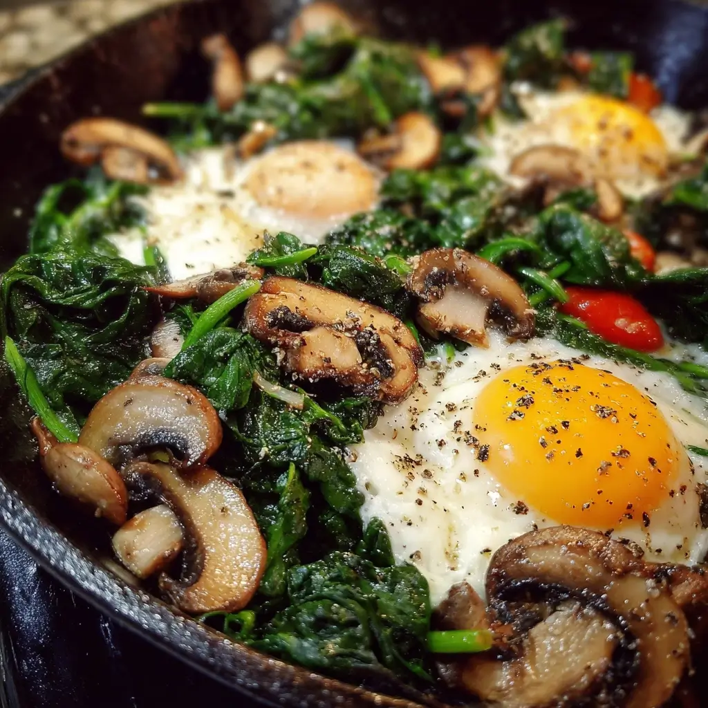 Skillet Spinach and Mushroom Eggs