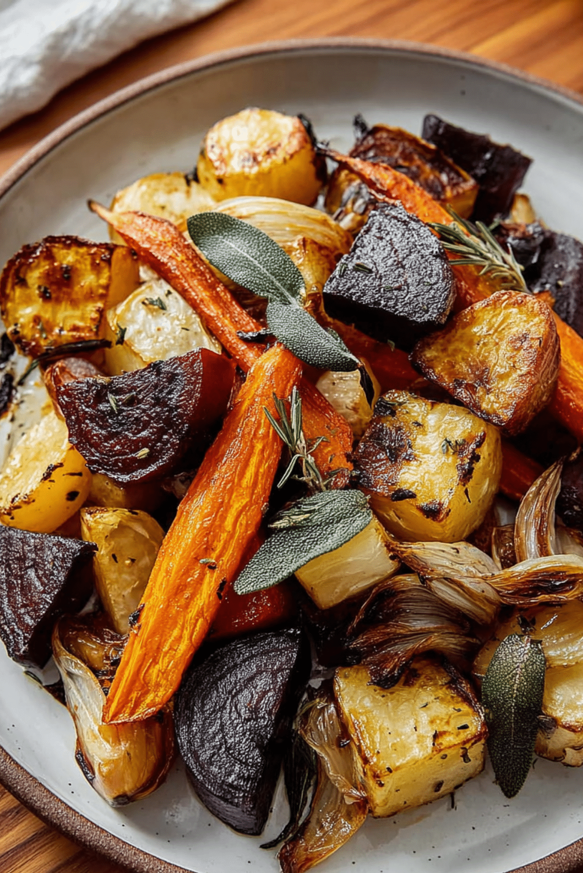 Maple-Dijon Roasted Root Vegetable Medley with Wild Rice