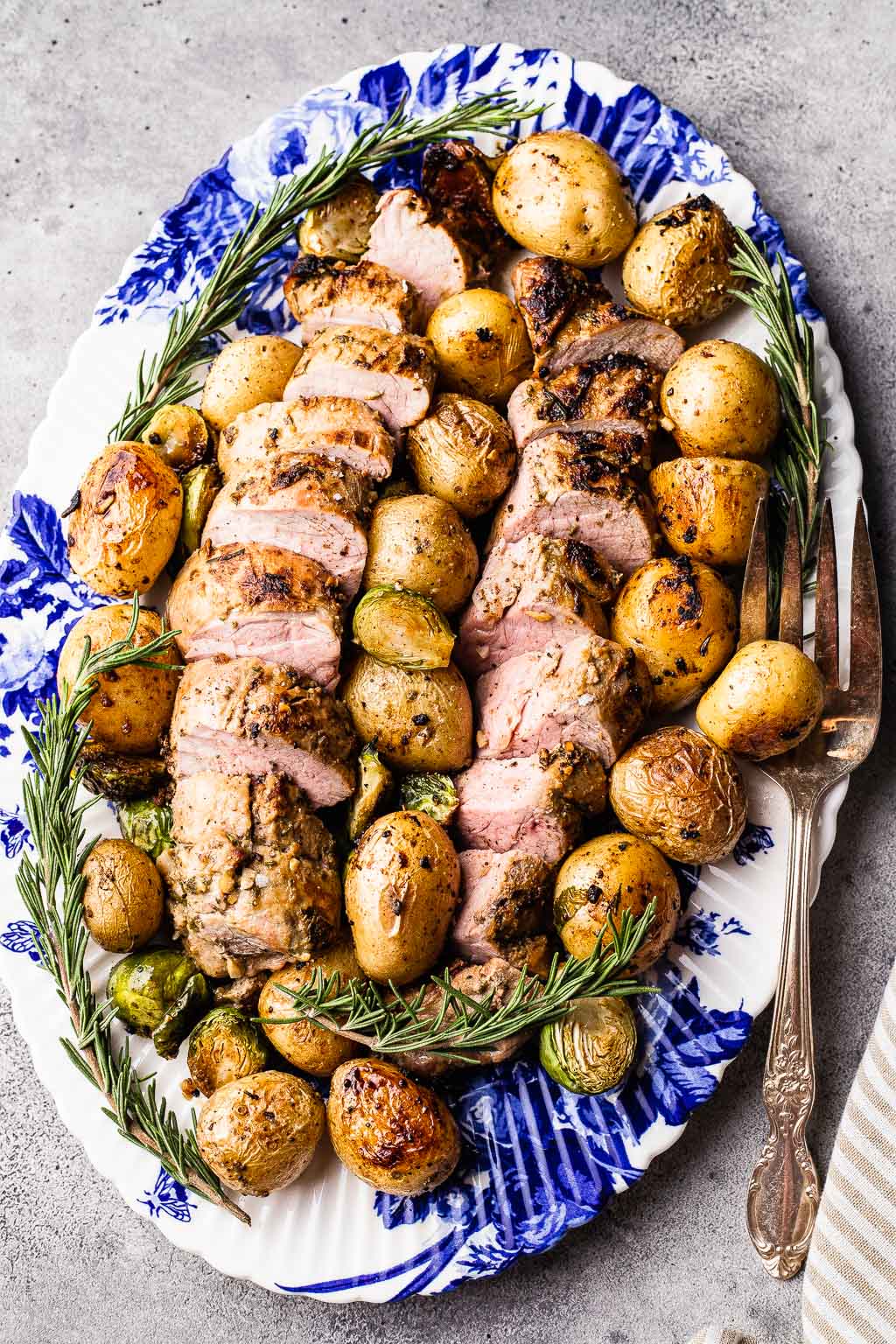 Garlic Rosemary Pork Tenderloin with Roasted Sweet Potatoes
