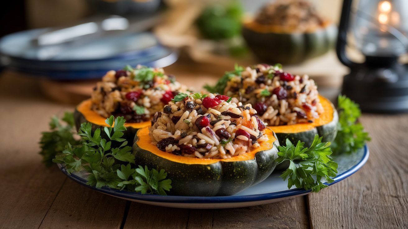 Wild Rice and Blueberry Stuffed Acorn Squash