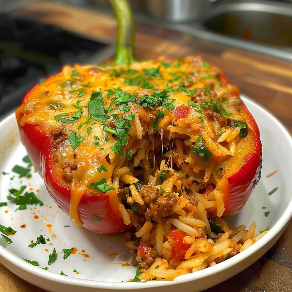 Smoky Corn and Wild Rice Stuffed Bell Peppers
