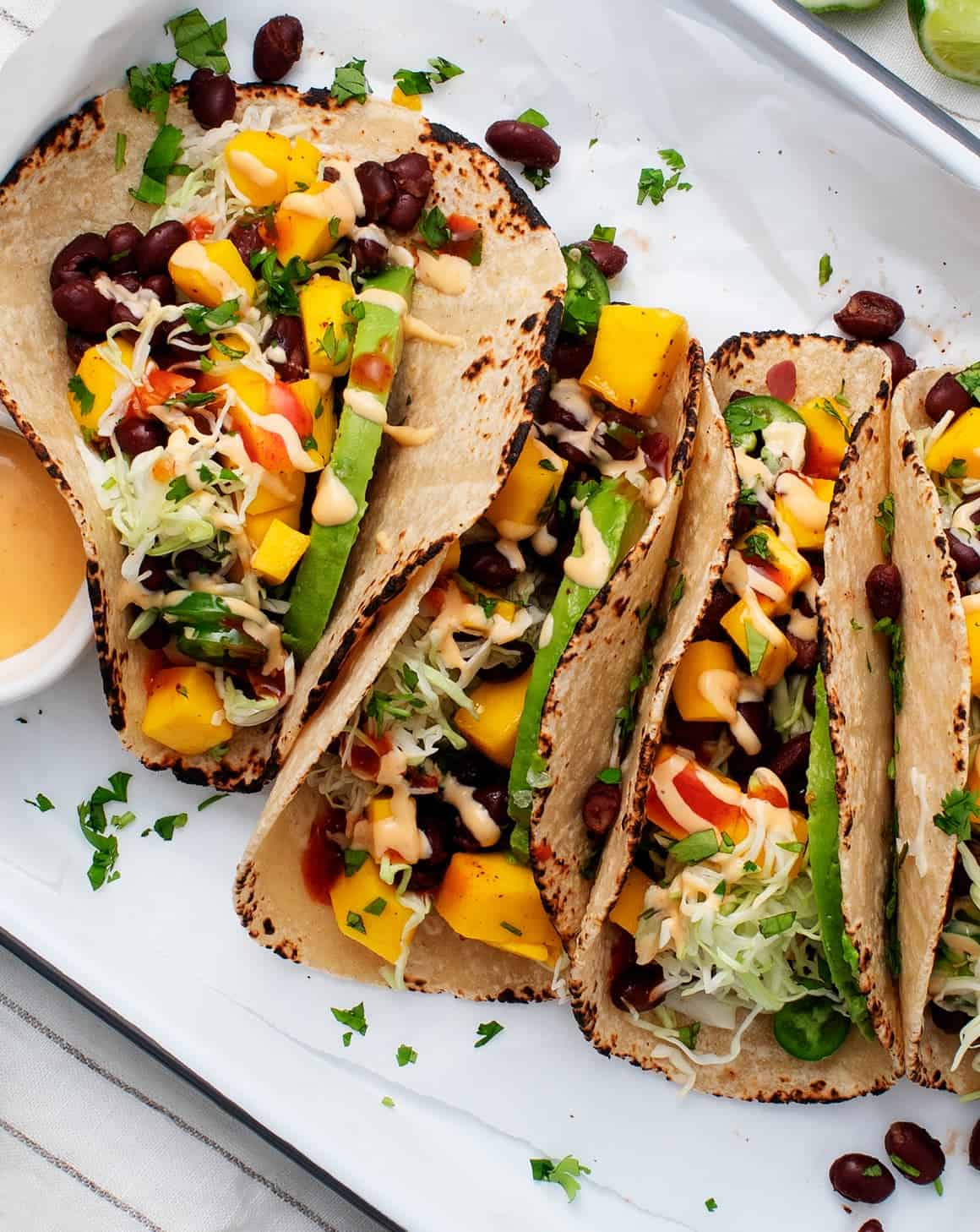 Fresh Mango and Black Bean Tacos with Cilantro