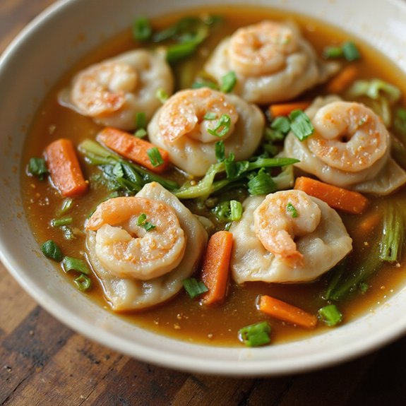Shrimp Wonton Soup with Ginger Broth
