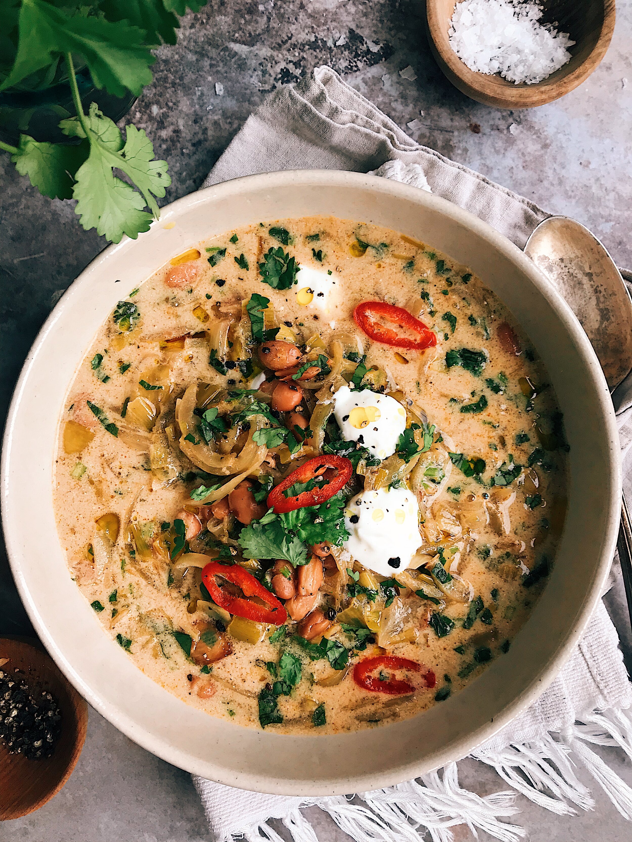 French Onion and Chipotle Soup with Mexican Beans and Cheese