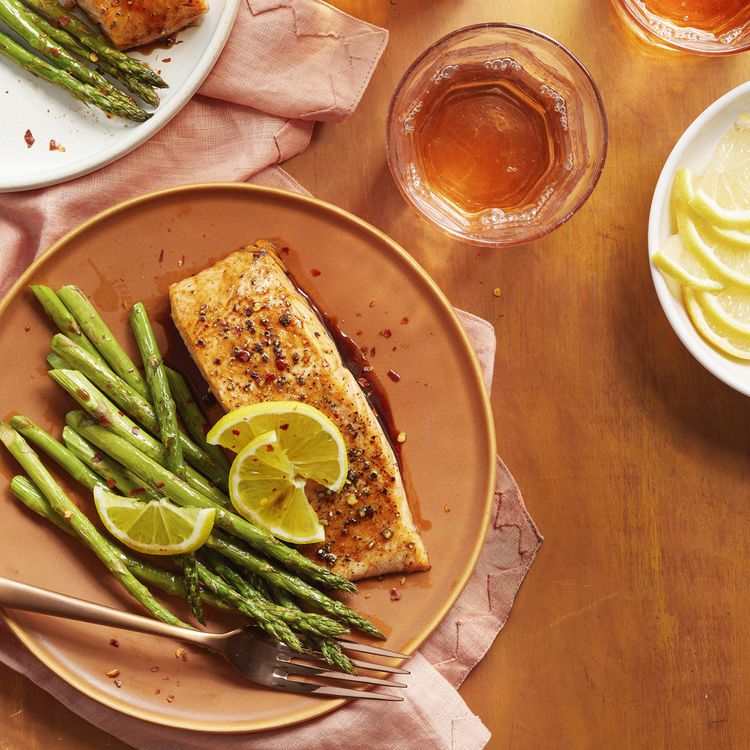 Honey-Soy Glazed Salmon with Roasted Asparagus and Cherry Tomatoes