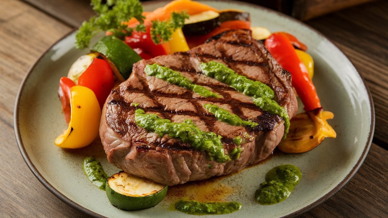 Chimichurri-Glazed Steak with Roasted Bell Peppers