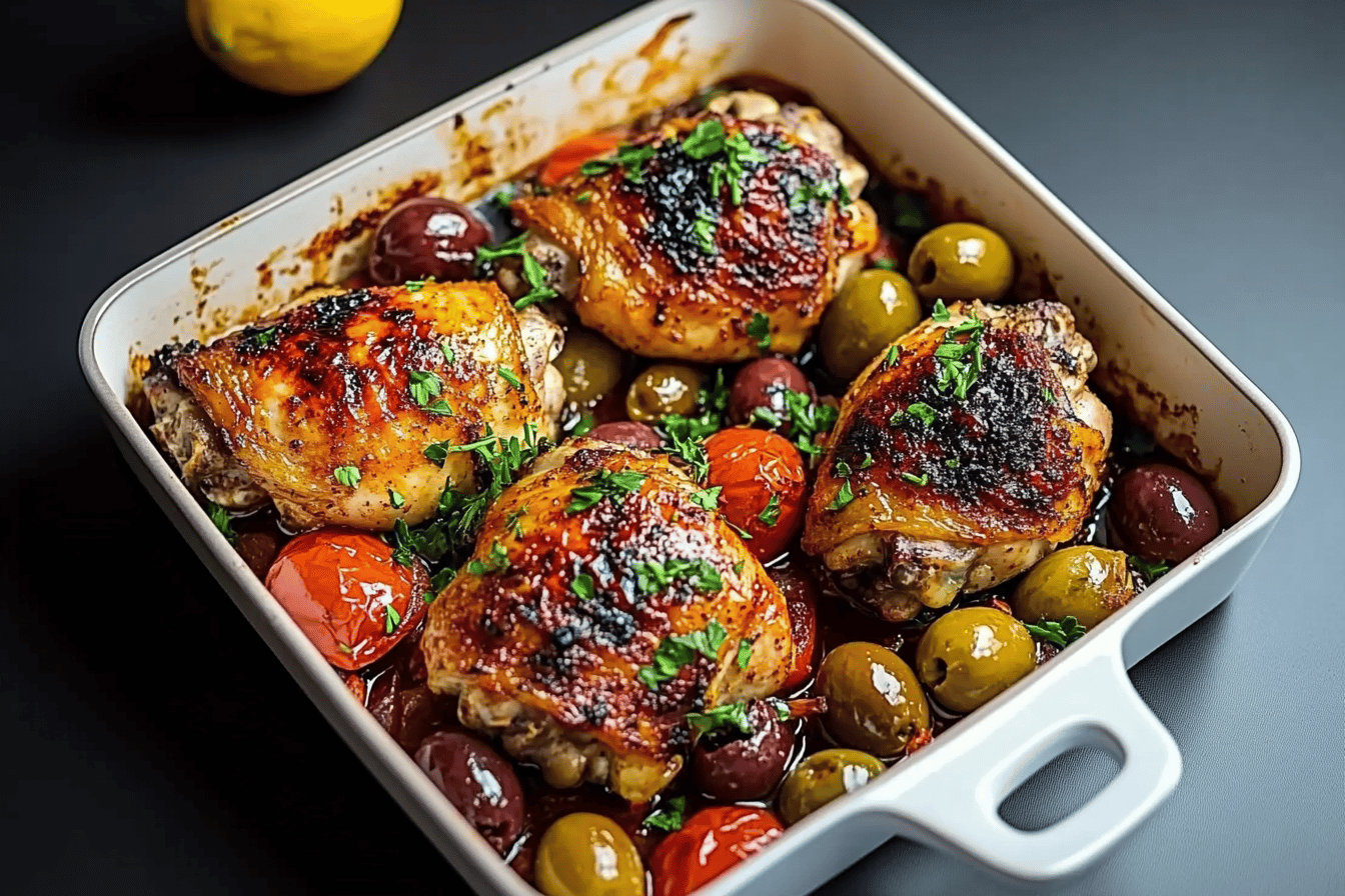 Harissa-Rubbed Chicken Thighs with Olives