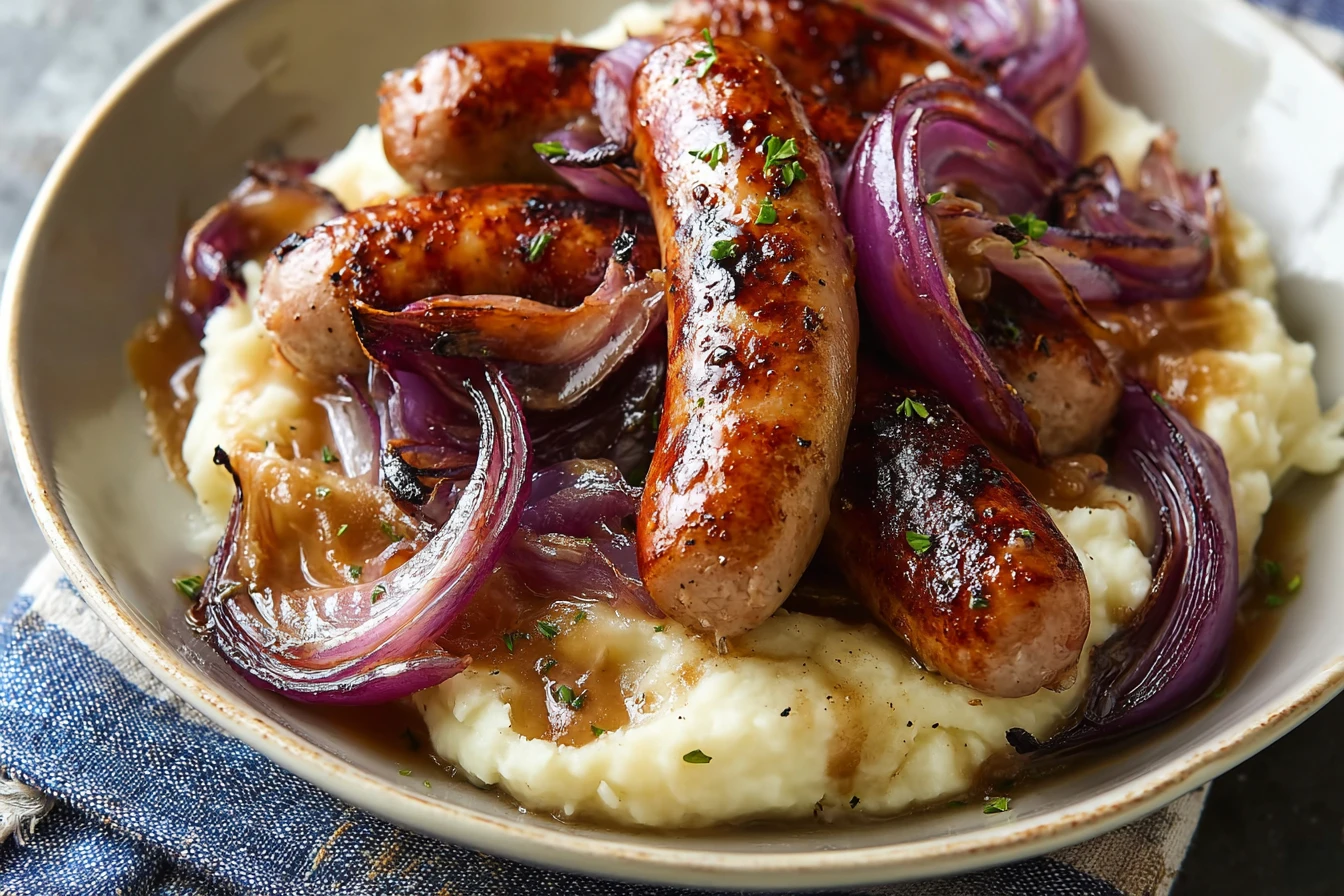 Bangers and Mash with Caramelized Onions