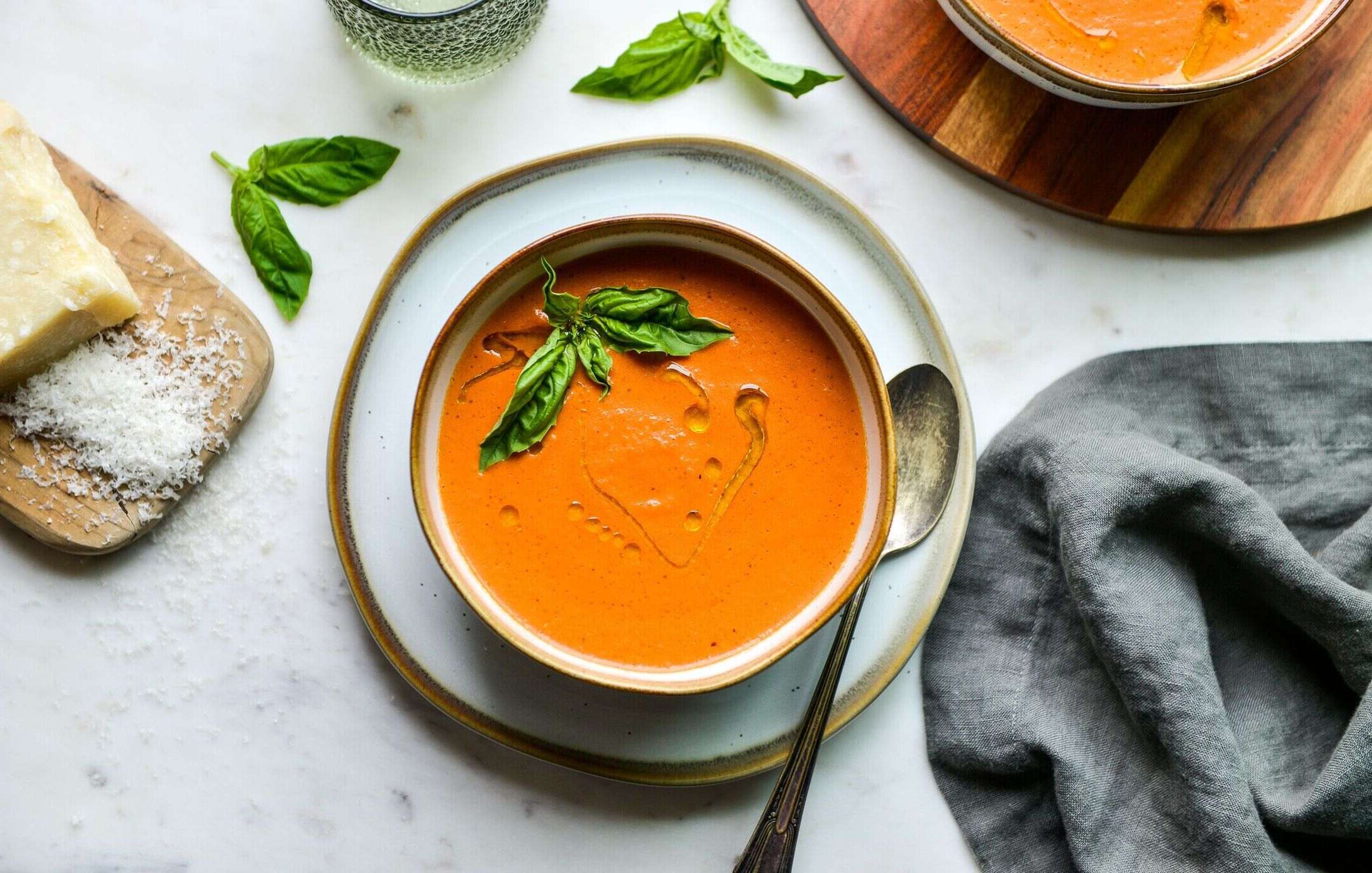 Slow-Simmered Tomato Basil Soup with Rosemary and Garlic