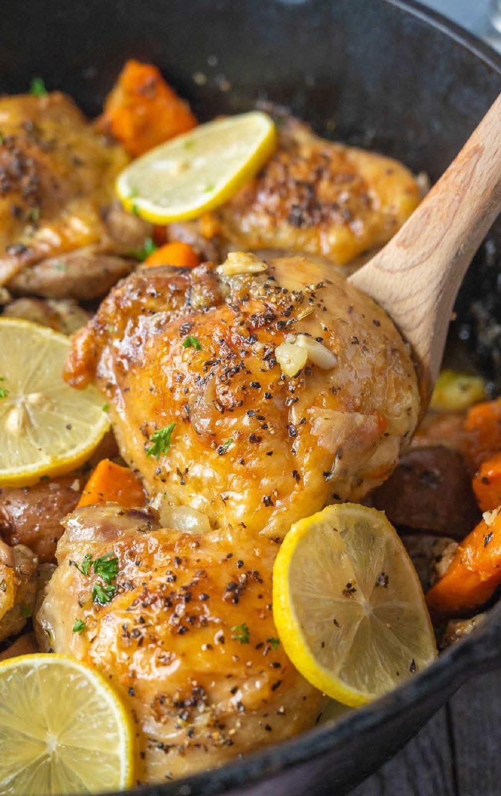 Lemon-Garlic Roasted Chicken with Root Vegetables