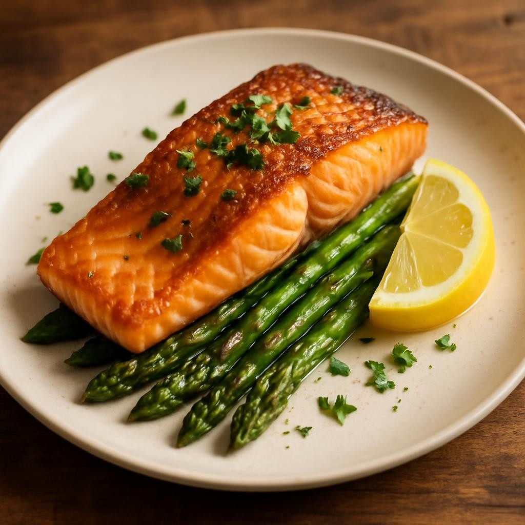 Pan-Seared Salmon with Garlic Asparagus