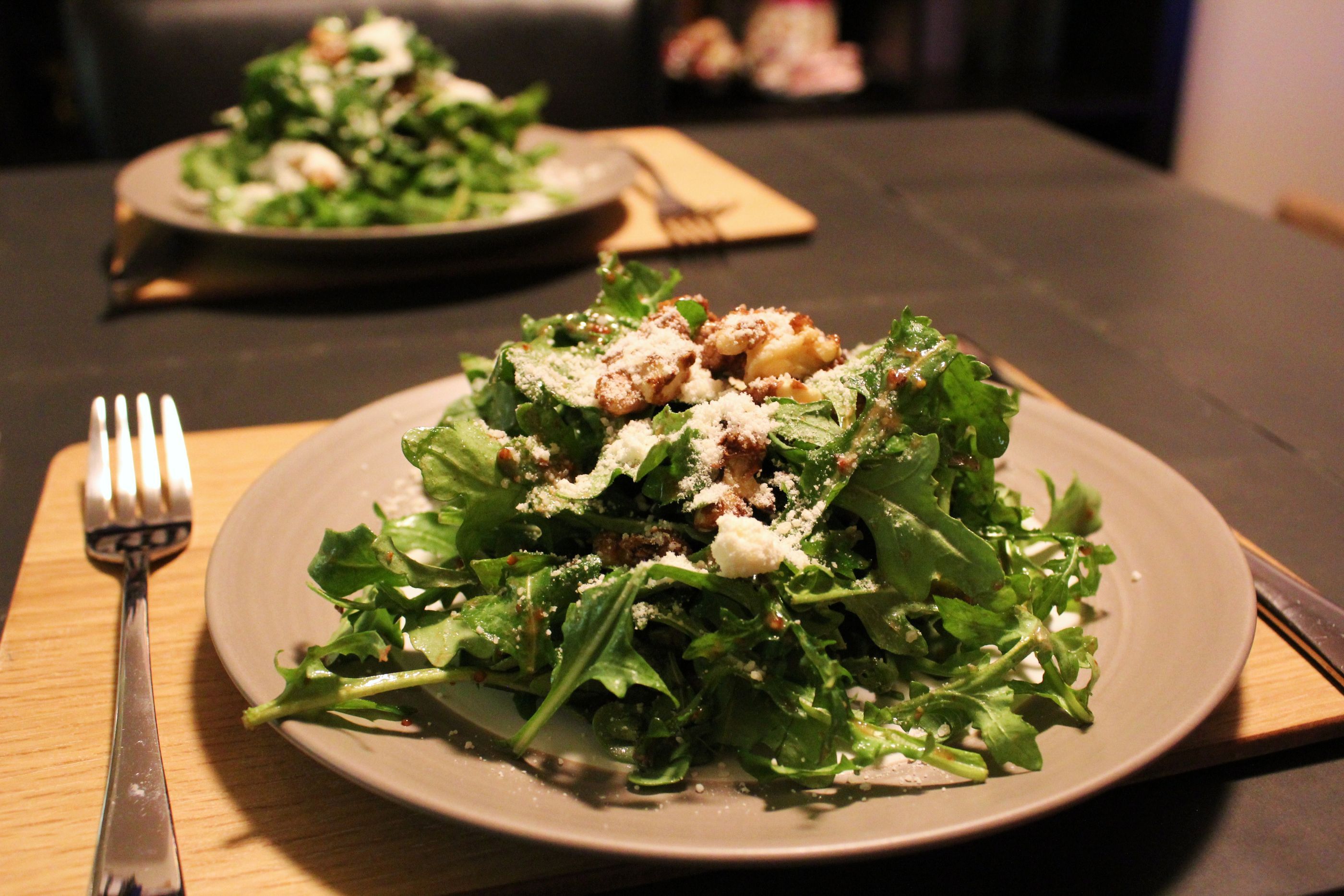 Aperol-Orange Vinaigrette with Arugula and Candied Walnuts