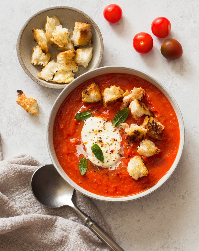 Crock-Pot Creamy Tomato Basil Soup with Parmesan Croutons