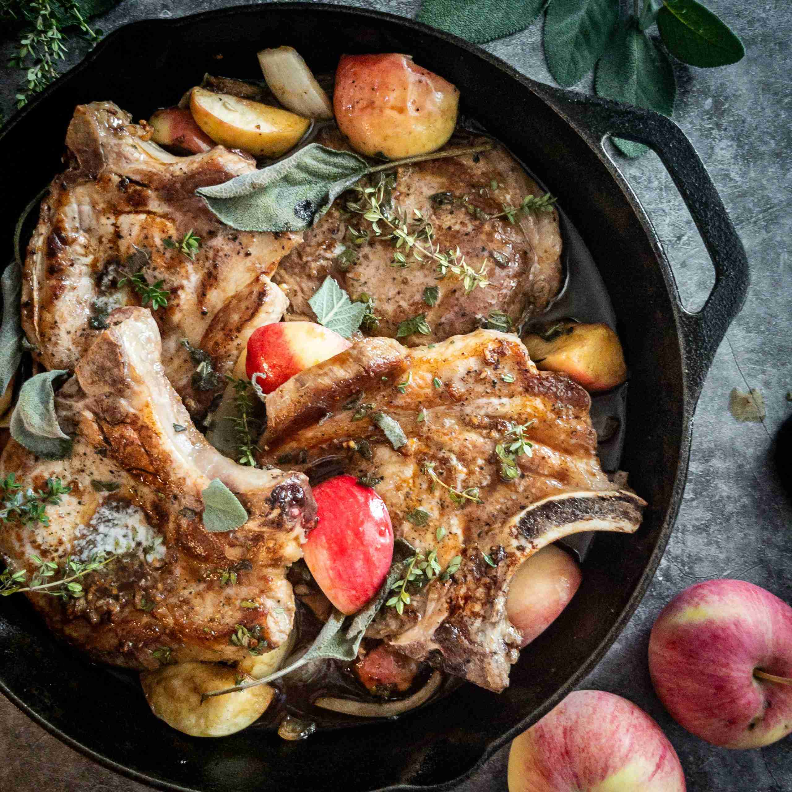 Honey-Glazed Pork Chops with Apple and Sage