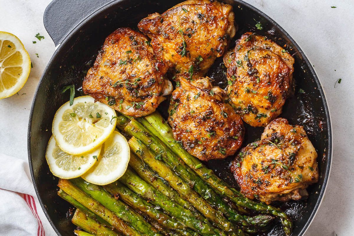 Herb-Roasted Chicken with Lemon Zest and Asparagus