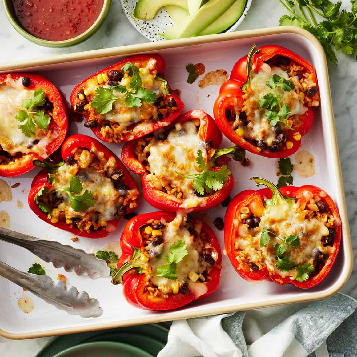 Rainbow Vegetable Stuffed Peppers with Lemon-Tahini Dressing