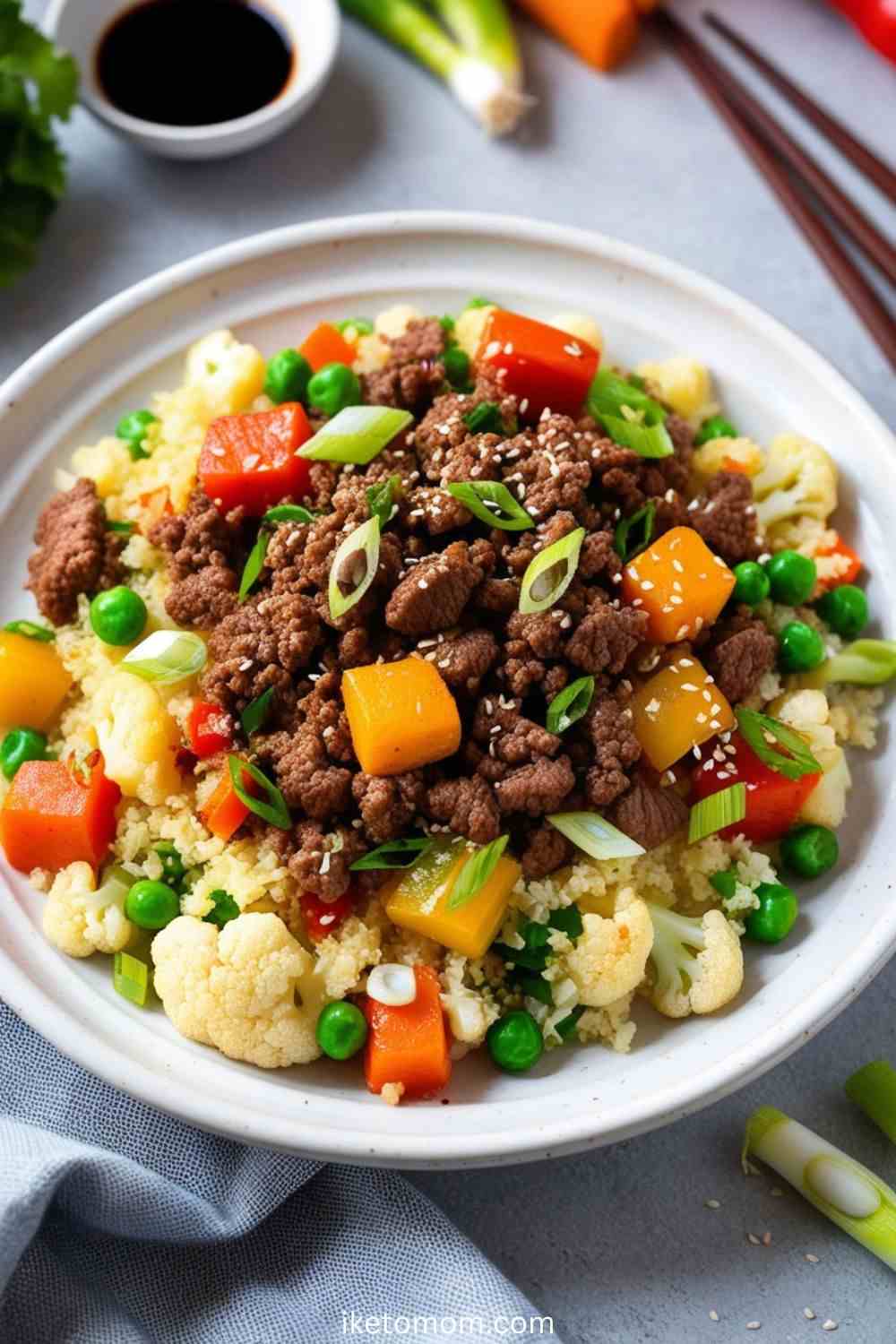 Ginger-Caramelized Ground Beef Stir-Fry with Cauliflower Rice