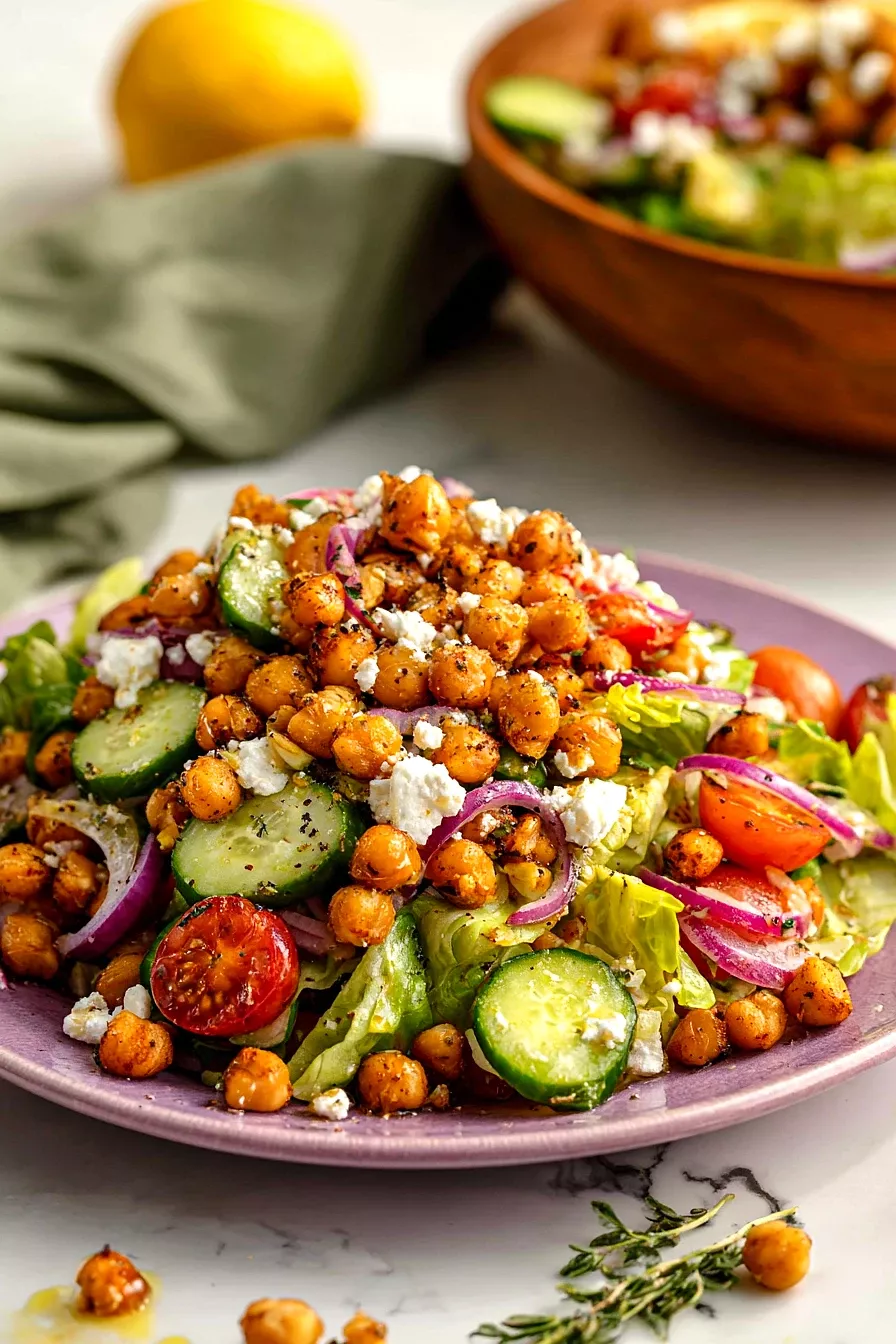 Harissa-Roasted Chickpeas with Cucumber Salad