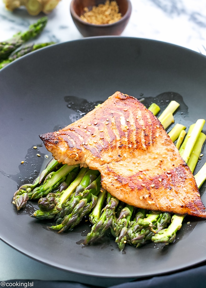 Miso-Glazed Salmon with Steamed Asparagus