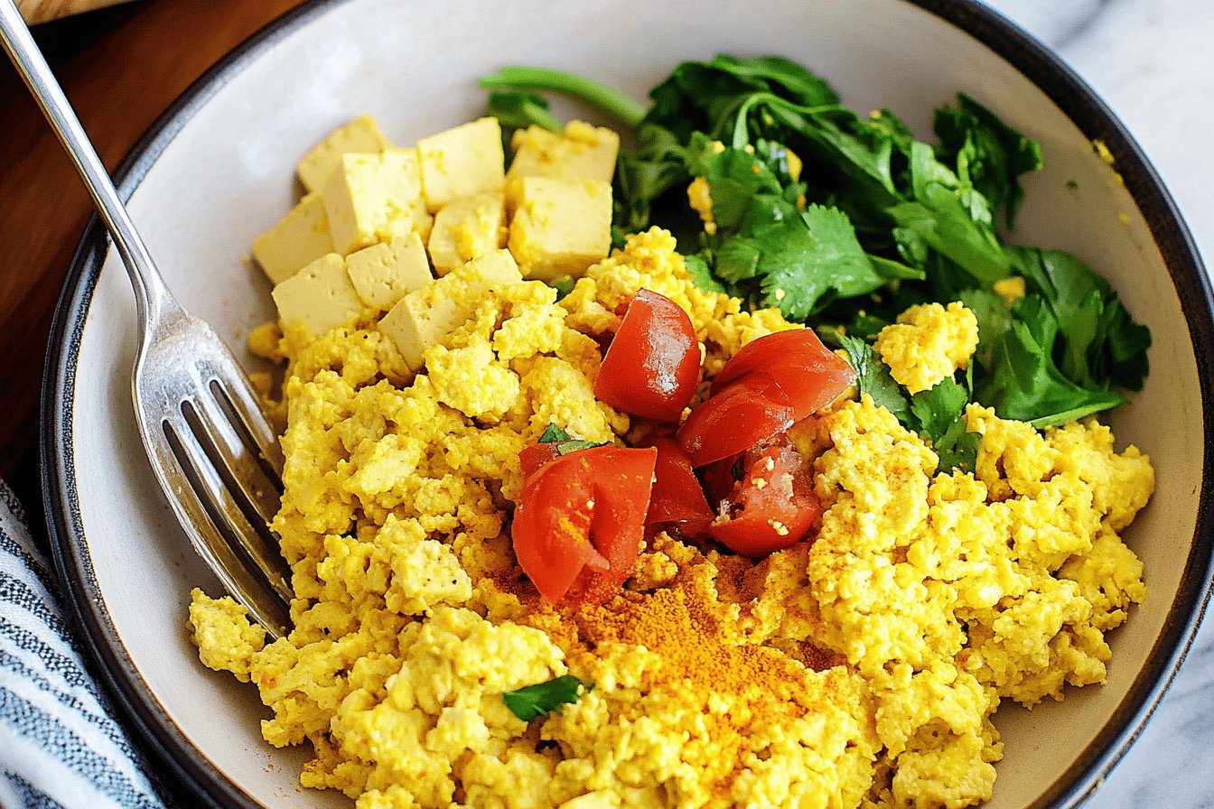 Vegan Tofu Scramble with Turmeric and Black Pepper
