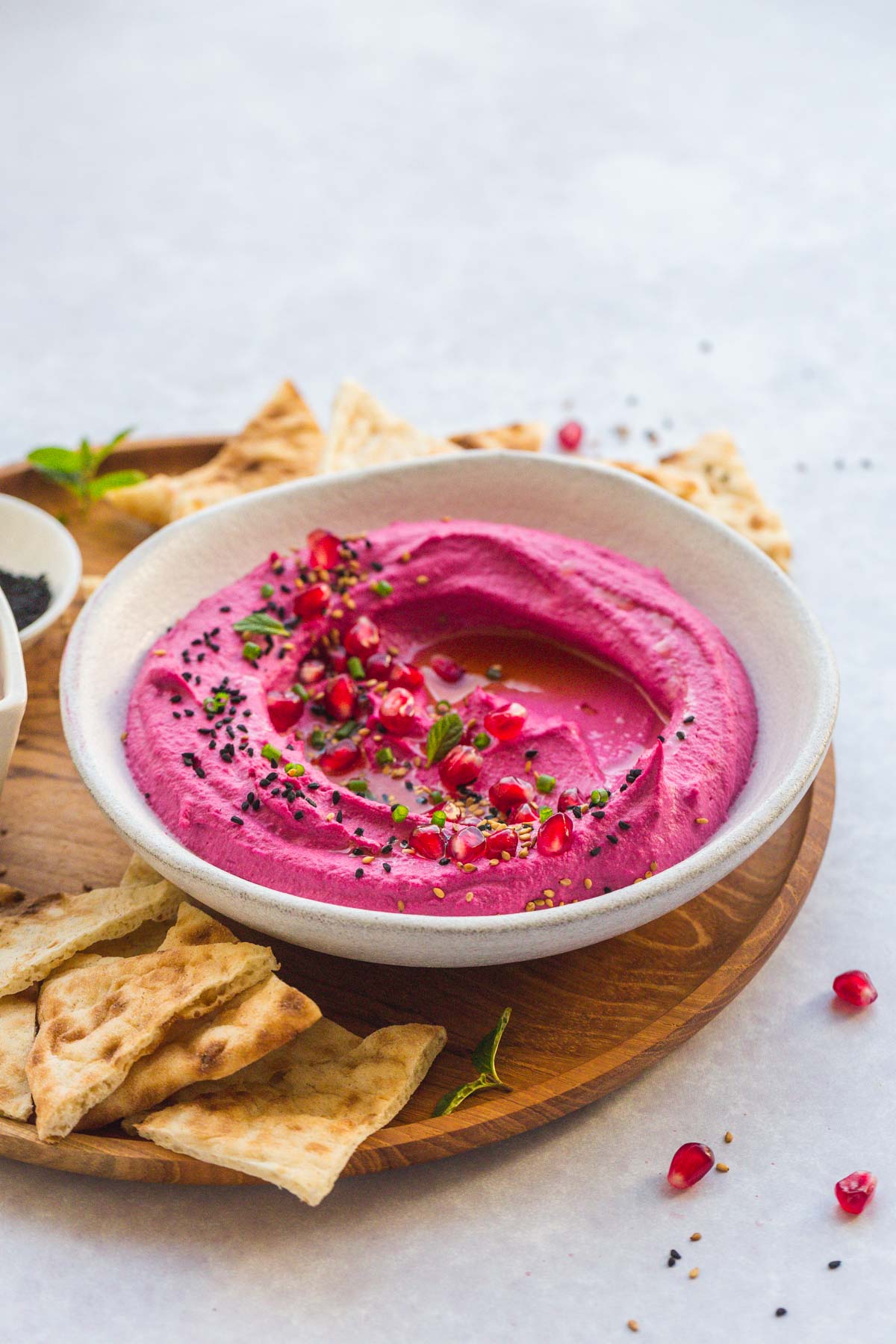 Black Sesame and Beetroot Hummus with Cucumber Slices
