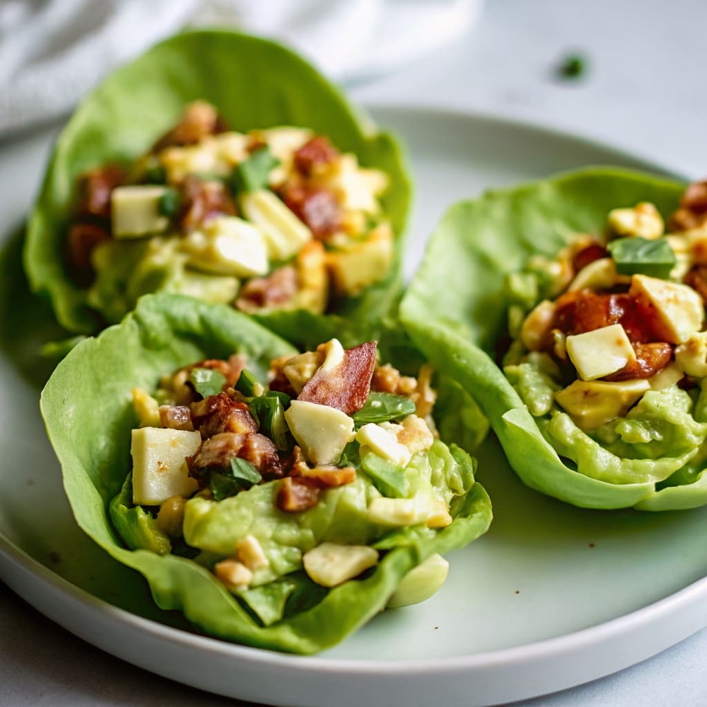Avocado and Hard-Boiled Egg Salad in Lettuce Cups