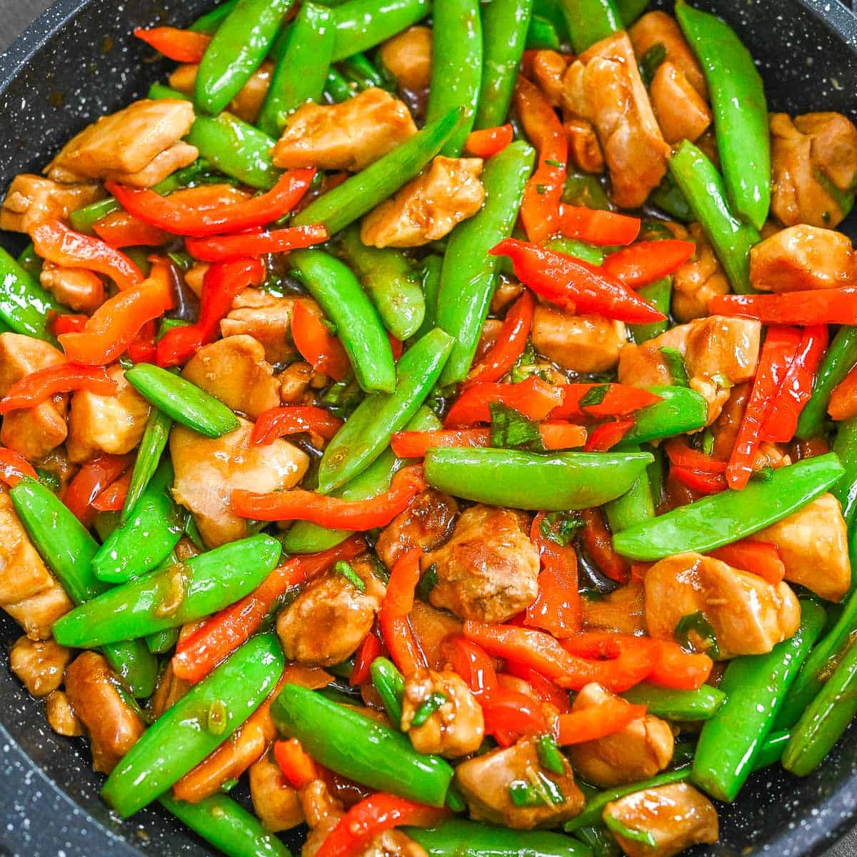Stir-Fried Chicken with Bell Peppers and Snap Peas