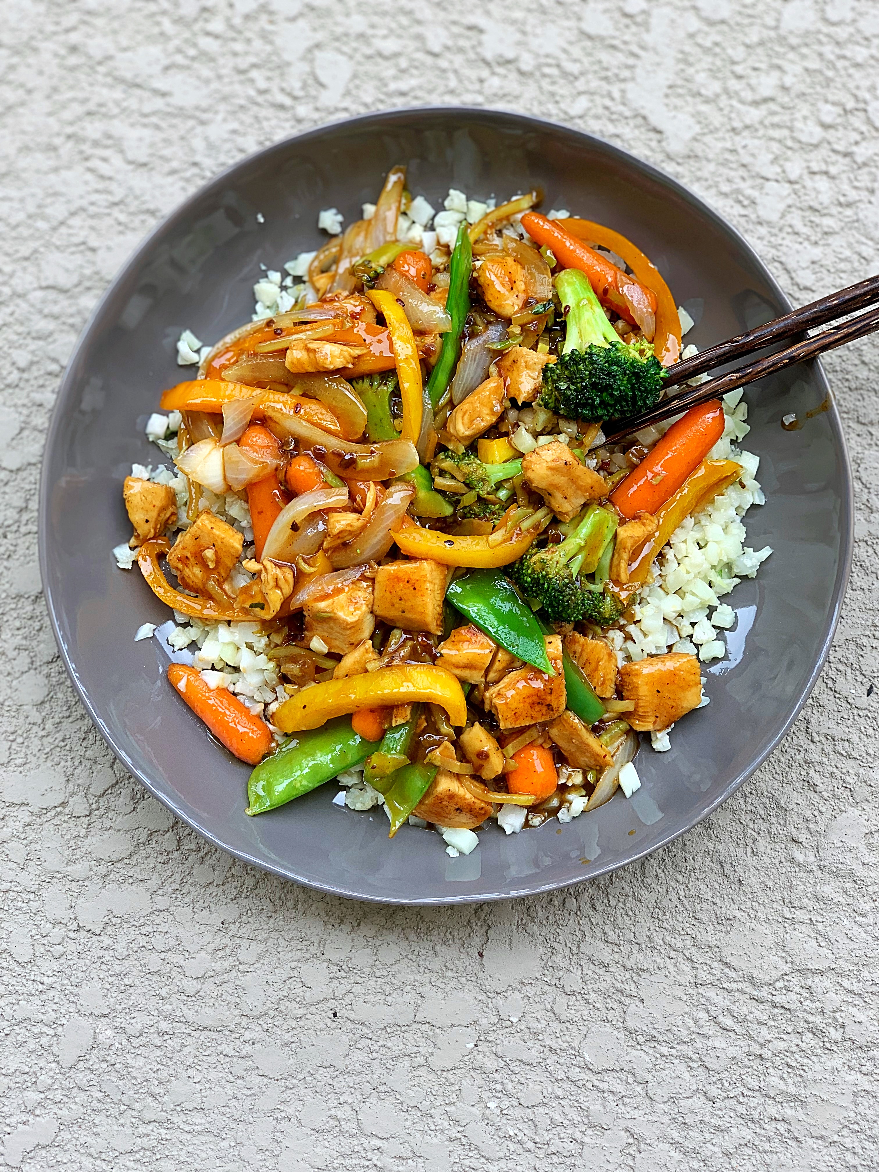 Cauliflower Rice Stir-Fry with Chicken and Snap Peas