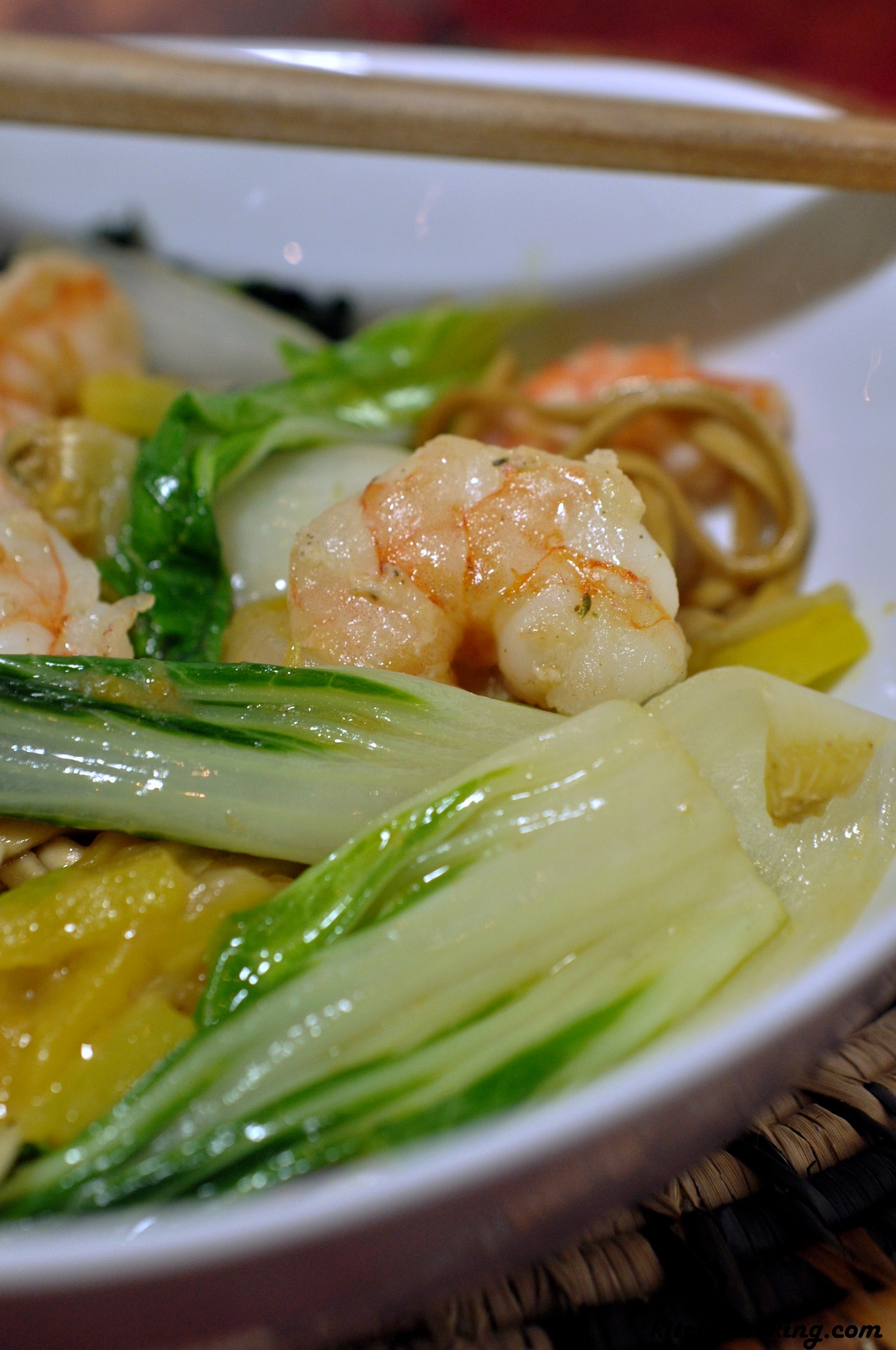 Garlic-Ginger Shrimp with Bok Choy and Rice Noodles
